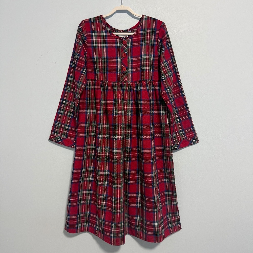 PajamaGram Girls Red Plaid‎ Flannel Nightgown Size 10 Holiday Winter Christmas